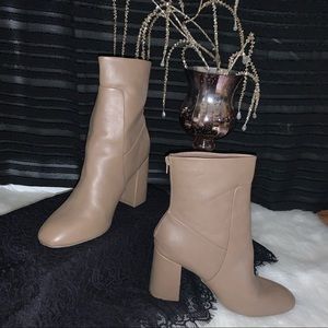 Tan Faux Leather Heeled Boots